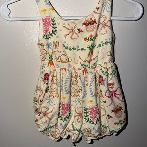 SweetHoney Cream Bunny & Floral Girls' Romper